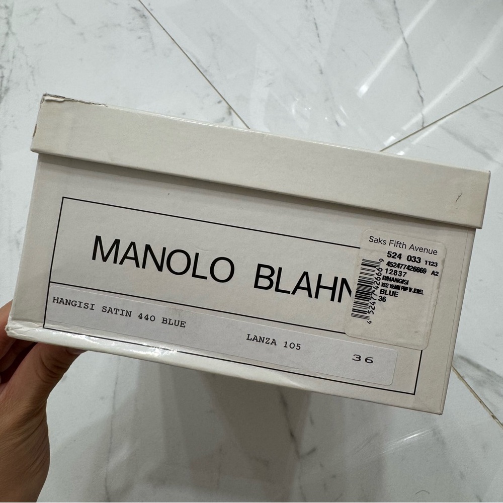 Manolo Blahnik 🩶 Hangisi Blue Satin 105 - Picture 7 of 11